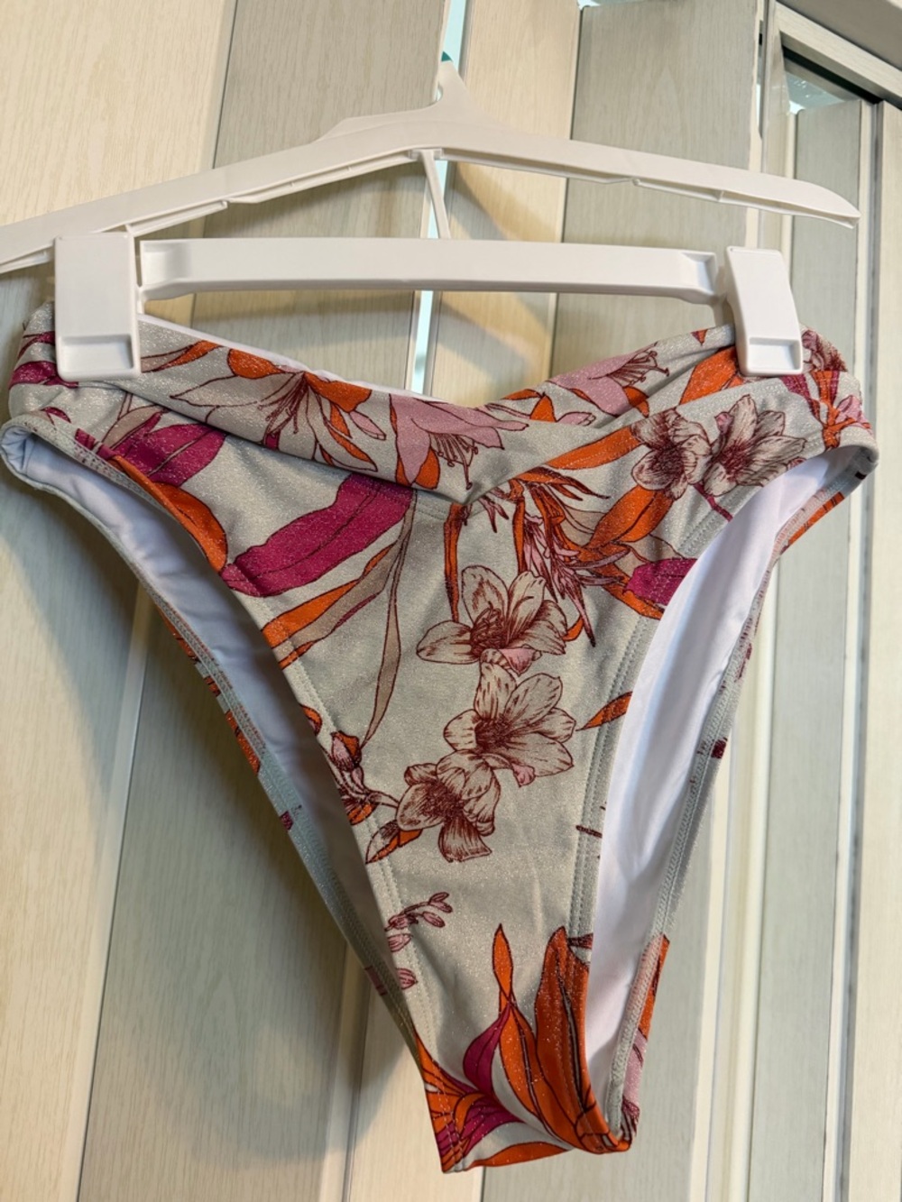 Cupshe swim-two piece Floral High Leg Bikini Bottoms in Pink, Orange, White